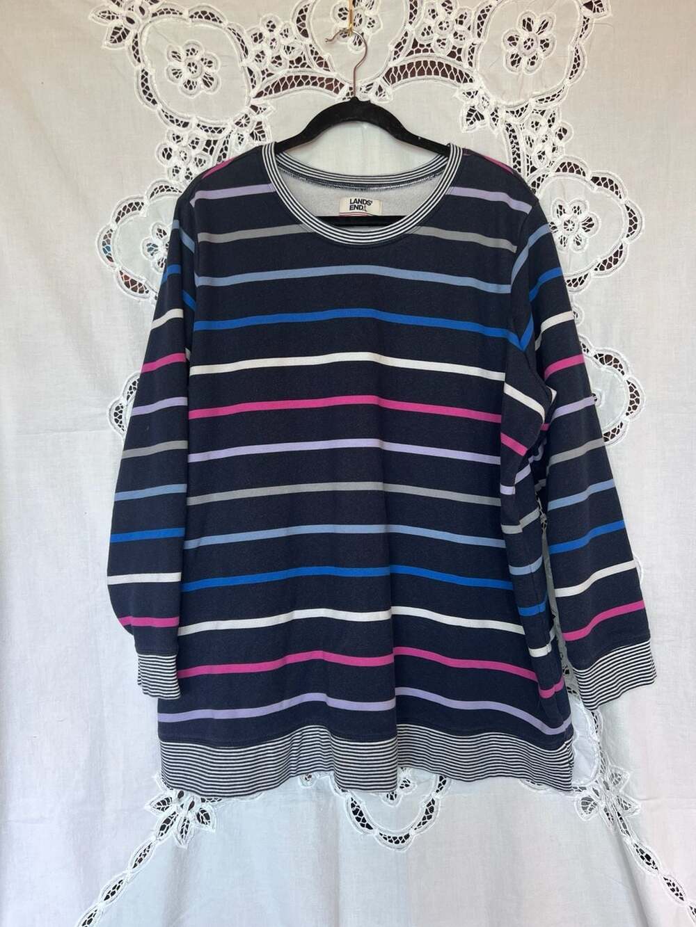Lands' End Serious Sweats Multi-Color Striped Crewneck Sweatshirt, Plus Size 2X